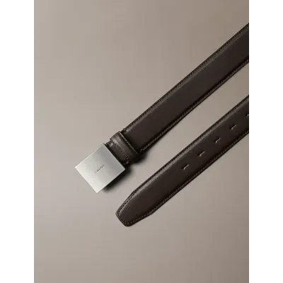 Ceinture Calvin Klein en cuir Saffiano marron avec boucle plaque en métal brossé pour homme - LV04D7013G-WC6
