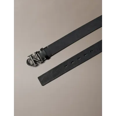 Ceinture Calvin Klein en cuir pleine fleur noir avec boucle logo CK noir mat pour homme - LV04D7016G-V8N