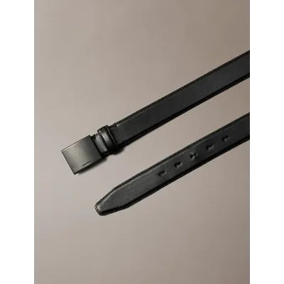 Ceinture Calvin Klein en cuir pleine fleur noir avec boucle plaque noire pour homme - LV04D7030G-UB1