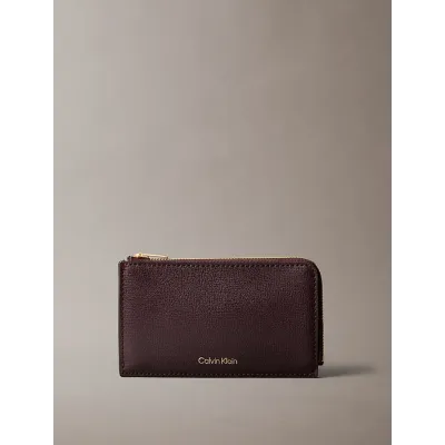 Porte-cartes Calvin Klein zippé en cuir bordeaux avec logo doré - LV04F1090G-33A