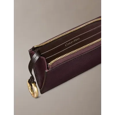 Porte-cartes Calvin Klein zippé en cuir bordeaux avec logo doré - LV04F1090G-33A