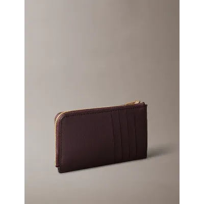 Porte-cartes Calvin Klein zippé en cuir bordeaux avec logo doré - LV04F1090G-33A
