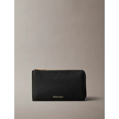 Porte-cartes Calvin Klein zippé en cuir noir avec logo doré - LV04F1090G-332