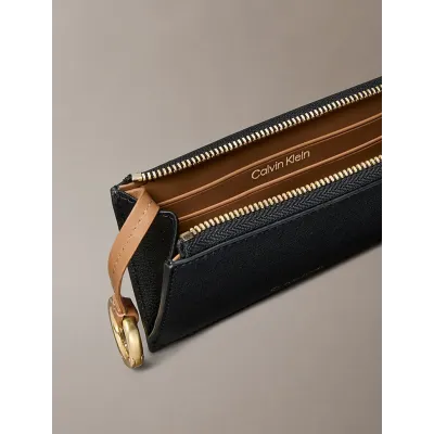 Porte-cartes Calvin Klein zippé en cuir noir avec logo doré - LV04F1090G-332
