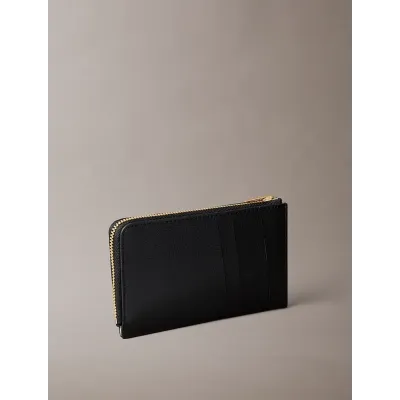 Porte-cartes Calvin Klein zippé en cuir noir avec logo doré - LV04F1090G-332