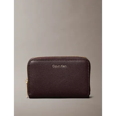 Portefeuille zippé moyen Calvin Klein en cuir bordeaux avec logo doré - LV04F1091G-33A