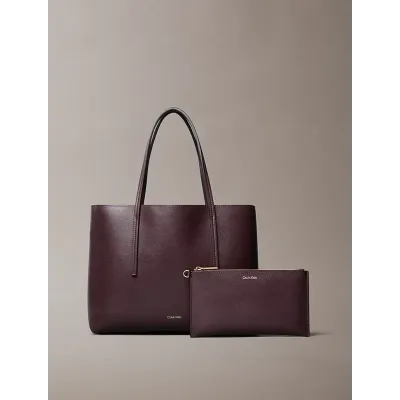 Sac cabas Calvin Klein Foil Logo Small Tote bordeaux avec pochette amovible pour femme - LV04F3275G-33A
