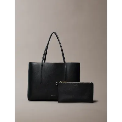 Sac cabas Calvin Klein Foil Logo Small Tote noir avec pochette amovible pour femme - LV04F3275G-332