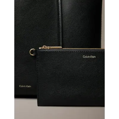 Sac cabas Calvin Klein Foil Logo Small Tote noir avec pochette amovible pour femme - LV04F3275G-332