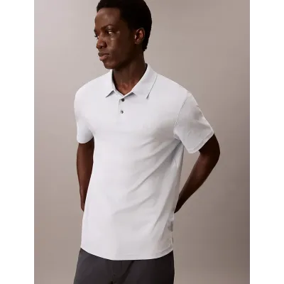 Polo Calvin Klein Supima à manches courtes blanc avec logo brodé sur la poitrine pour homme - LV04LB276G-CIQ