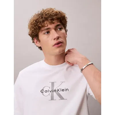 T-shirt Calvin Klein Monologo blanc à manches courtes pour homme, référence LV04RB862G-YAA