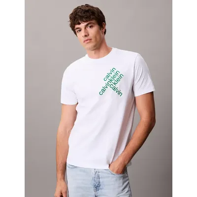 T-shirt Calvin Klein CK BH Word blanc à manches courtes pour homme, référence LV04RC832G-YAA