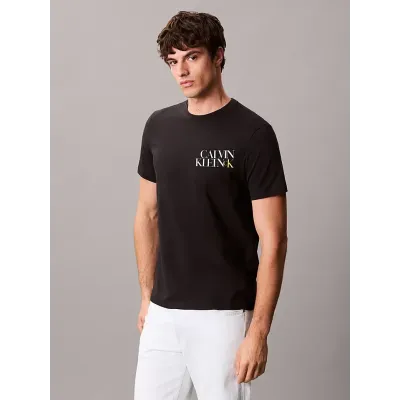 T-shirt Calvin Klein CK NK Word noir à manches courtes pour homme, référence LV04RC844G-UB1
