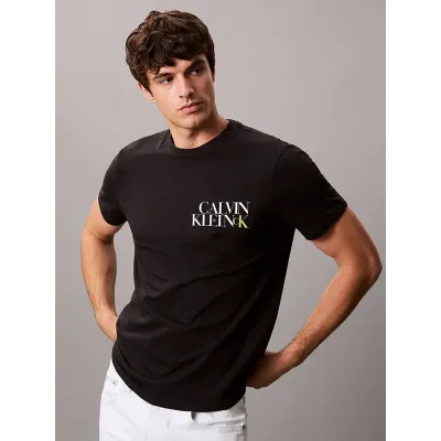 T-shirt Calvin Klein CK NK Word noir à manches courtes pour homme, référence LV04RC844G-UB1