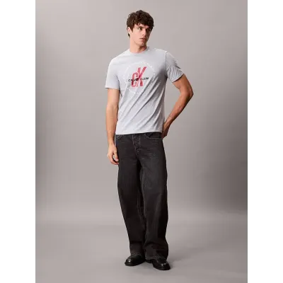 T-shirt Calvin Klein CK Macro Crewneck gris chiné à manches courtes pour homme, référence LV04RC850G-P79