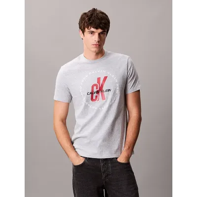 T-shirt Calvin Klein CK Macro Crewneck gris chiné à manches courtes pour homme, référence LV04RC850G-P79