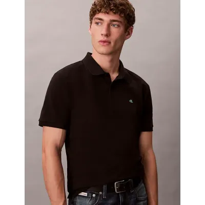 Polo Calvin Klein en coton piqué noir à manches courtes pour homme, référence LV040EM269-UB1
