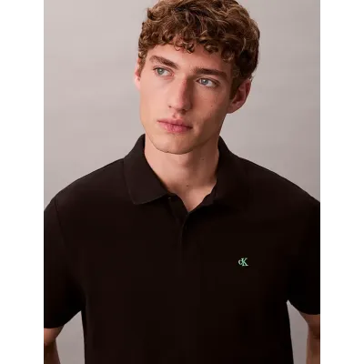 Polo Calvin Klein en coton piqué noir à manches courtes pour homme, référence LV040EM269-UB1