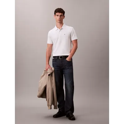 Polo Calvin Klein en coton piqué blanc à manches courtes pour homme, référence LV040EM269-YAD