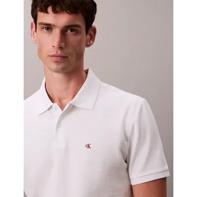Polo Calvin Klein en coton piqué blanc à manches courtes pour homme, référence LV040EM269-YAD
