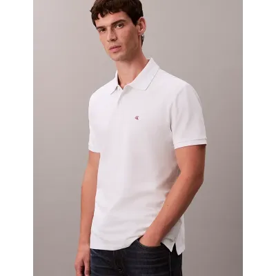 Polo Calvin Klein en coton piqué blanc à manches courtes pour homme, référence LV040EM269-YAD