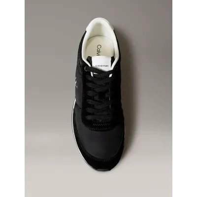 Baskets Calvin Klein Runner Suede Mix Signature Logo noires pour homme, référence YM0YM01361-0GM