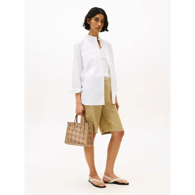 Sac cabas Tommy Hilfiger City TH Monogram beige pour femme, référence AW0AW17500-RBC