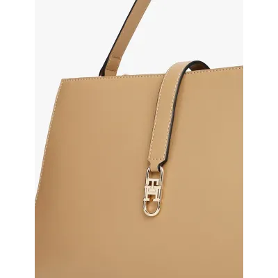 Sac à main Tommy Hilfiger TH Monogram Crossbody Satchel beige pour femme, référence AW0AW17724-RBC