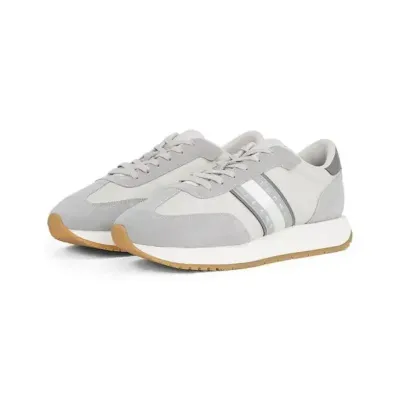 Baskets homme Tommy Jeans Retro Runner Gris EM0EM01502-PRZ en cuir, textile et synthétique