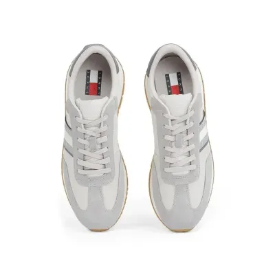 Baskets homme Tommy Jeans Retro Runner Gris EM0EM01502-PRZ en cuir, textile et synthétique