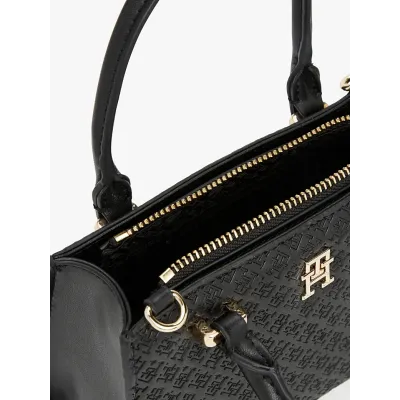 Sac à main femme Tommy Hilfiger Eternity Micro Tote Monogramme Noir AW0AW16932-BDS en polyuréthane avec design compact
