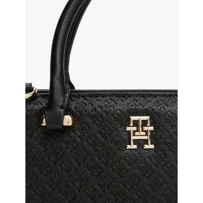 Sac à main femme Tommy Hilfiger Eternity Micro Tote Monogramme Noir AW0AW16932-BDS en polyuréthane avec design compact