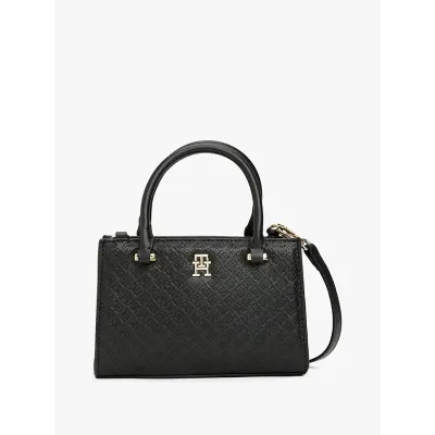Sac à main femme Tommy Hilfiger Eternity Micro Tote Monogramme Noir AW0AW16932-BDS en polyuréthane avec design compact