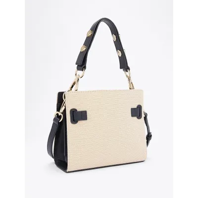 Sac à main femme Tommy Hilfiger Heritage Mini Satchel Bleu Marine et Beige AW0AW17381-DW6 avec rabat magnétique