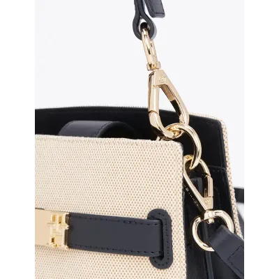 Sac à main femme Tommy Hilfiger Heritage Mini Satchel Bleu Marine et Beige AW0AW17381-DW6 avec rabat magnétique