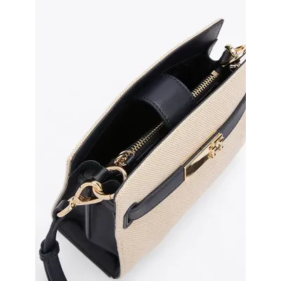 Sac à main femme Tommy Hilfiger Heritage Mini Satchel Bleu Marine et Beige AW0AW17381-DW6 avec rabat magnétique