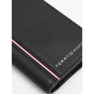 Portefeuille homme Tommy Hilfiger TH Corporate BIFOLD Noir AM0AM13046-BDS en cuir véritable grainé