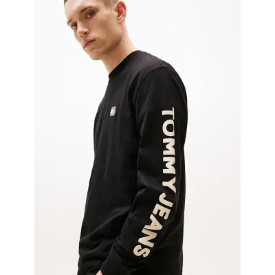 T-shirt Tommy Jeans homme noir à manches longues en coton logo Tommy Jeans imprimé sur la manche - DM0DM21591 BDS
