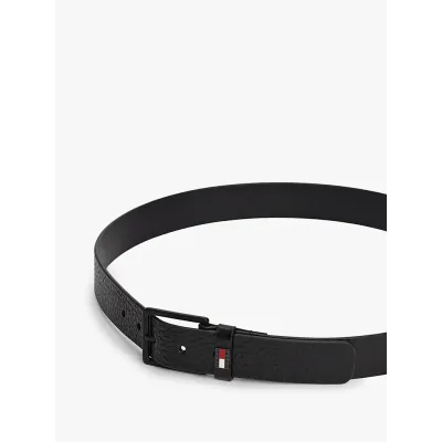Ceinture homme Tommy Jeans Elevated Flag Leather 3.5 Noir AM0AM13418-BDS en cuir véritable avec boucle carrée