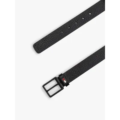 Ceinture homme Tommy Jeans Elevated Flag Leather 3.5 Noir AM0AM13418-BDS en cuir véritable avec boucle carrée