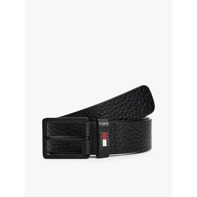 Ceinture homme Tommy Jeans Elevated Flag Leather 3.5 Noir AM0AM13418-BDS en cuir véritable avec boucle carrée