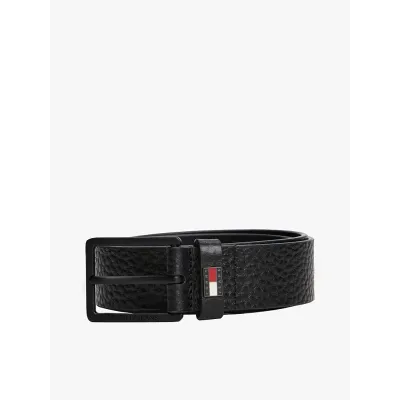 Ceinture homme Tommy Jeans Elevated Flag Leather 3.5 Noir AM0AM13418-BDS en cuir véritable avec boucle carrée