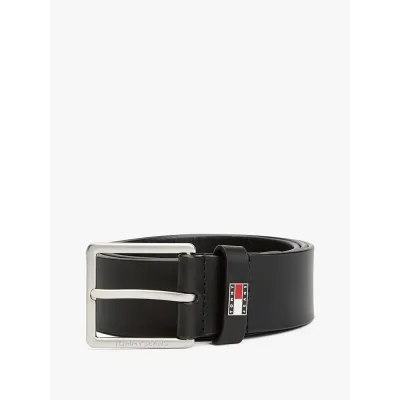 Ceinture homme Tommy Jeans Flag Leather 4.0 Noir AM0AM13416-BDS en cuir véritable avec boucle métallique carrée