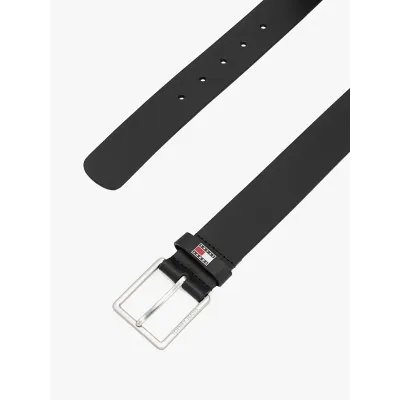 Ceinture homme Tommy Jeans Flag Leather 4.0 Noir AM0AM13416-BDS en cuir véritable avec boucle métallique carrée