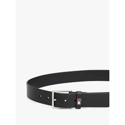 Ceinture homme Tommy Jeans Flag Leather 4.0 Noir AM0AM13416-BDS en cuir véritable avec boucle métallique carrée