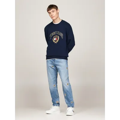 Sneakers homme Tommy Jeans BROOKLYN MIX MAT MID EM0EM01458-YBL blanches en cuir textile avec lacets semelle caoutchouc