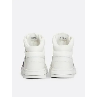 Sneakers homme Tommy Jeans BROOKLYN MIX MAT MID EM0EM01458-YBL blanches en cuir textile avec lacets semelle caoutchouc