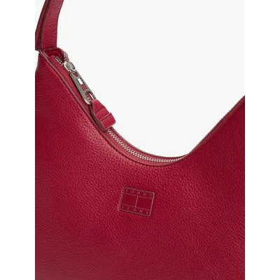 Sac porté épaule Tommy Jeans Pebble Grain rouge pour femme, référence AW0AW17548-XJ9