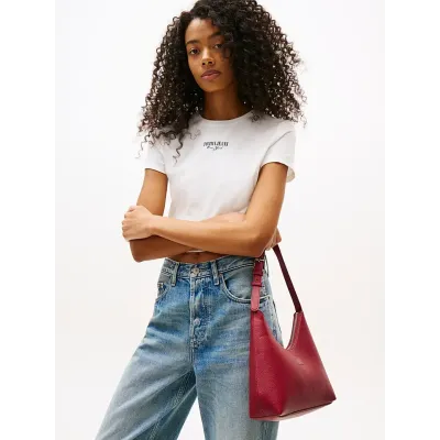 Sac porté épaule Tommy Jeans Pebble Grain rouge pour femme, référence AW0AW17548-XJ9