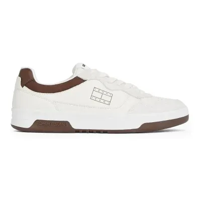 Sneakers homme Tommy Jeans Cupsole Leather Mix Material Blanc EM0EM01566-YBI avec empiècements en daim.